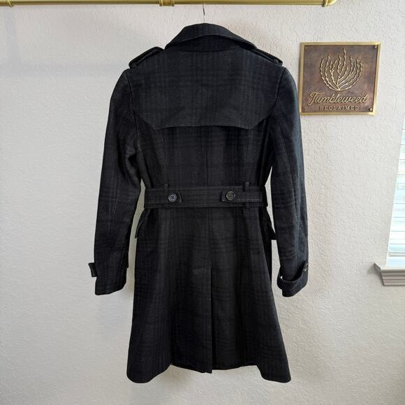 Women's Banana Republic Black Gray Wool Blend Plaid Coat Size XS Petite - Picture 7 of 11